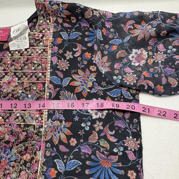 LABISA Women Tunic Top Long Ruffle Sleeves Embroidered Lined Sz L Black 5-7 - Picture 11 of 14